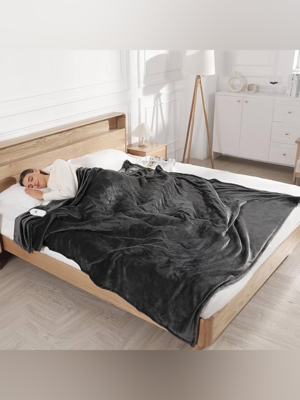 Electric heated Plush Microfiber Throw Blanket - Charcoal Gray - Picture 7 of 8